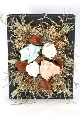 Yapay Çiçek Deposu - Dekoratif Çiçekli Çerçeve Tablo 28cmx37cm Kod:100