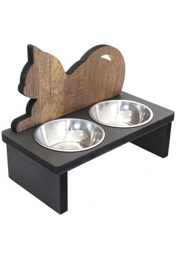 celik kaseli ahsap miskin figurlu kedi mama ve su kabi hobi yapay cicek deposu 0