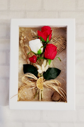 Yapay Çiçek Deposu - Dekoratif Kuru Çiçek Çerçeve Tablo 30 cm Love
