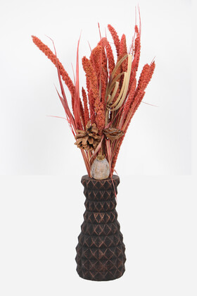 Yapay Çiçek Deposu - Vintage Vazolu Karışık Kuru Çiçek Tanzimi Kızıl Model