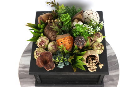 Ahşap Sandıklı Dekoratif Masa Çiçeği Tropikal Model - Thumbnail