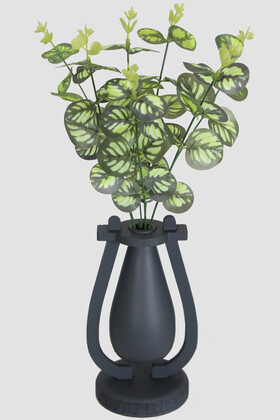 Yapay Çiçek Deposu - Dekoratif Mini Vazoda Yapay Okaliptus Bitkisi 40 cm Desenli Koyu Yeşil