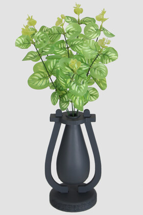 Yapay Çiçek Deposu - Dekoratif Mini Vazoda Yapay Okaliptus Bitkisi 40 cm Desenli Açık Yeşil