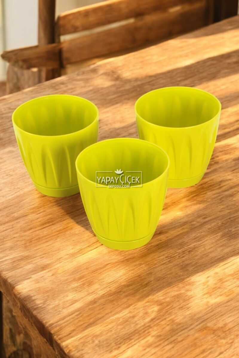 Dekoratif Papatya Saksı 3lü Set Sarı 1,5 Litre