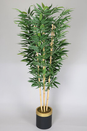 Metal Siyah Gold Saksıda Yapay Bambu Ağacı Premium İri Yapraklı 175 cm - Yapay Çiçek Deposu