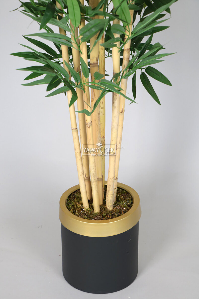 Metal Siyah Gold Saksıda Yapay Bambu Ağacı Premium İri Yapraklı 175 cm