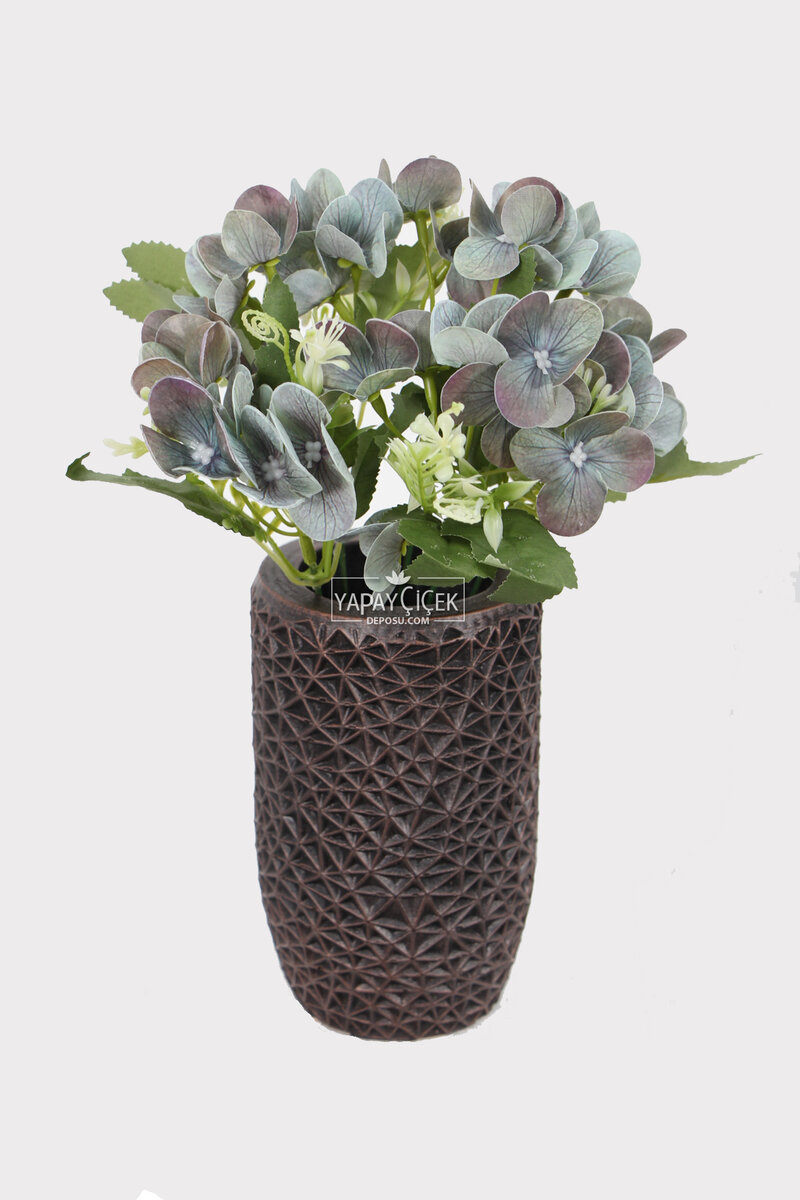 Lüx Beton Retro Tombul Vazoda Yapay Islak Ortana Tanzimi 25 Cm Pastel Turkuaz