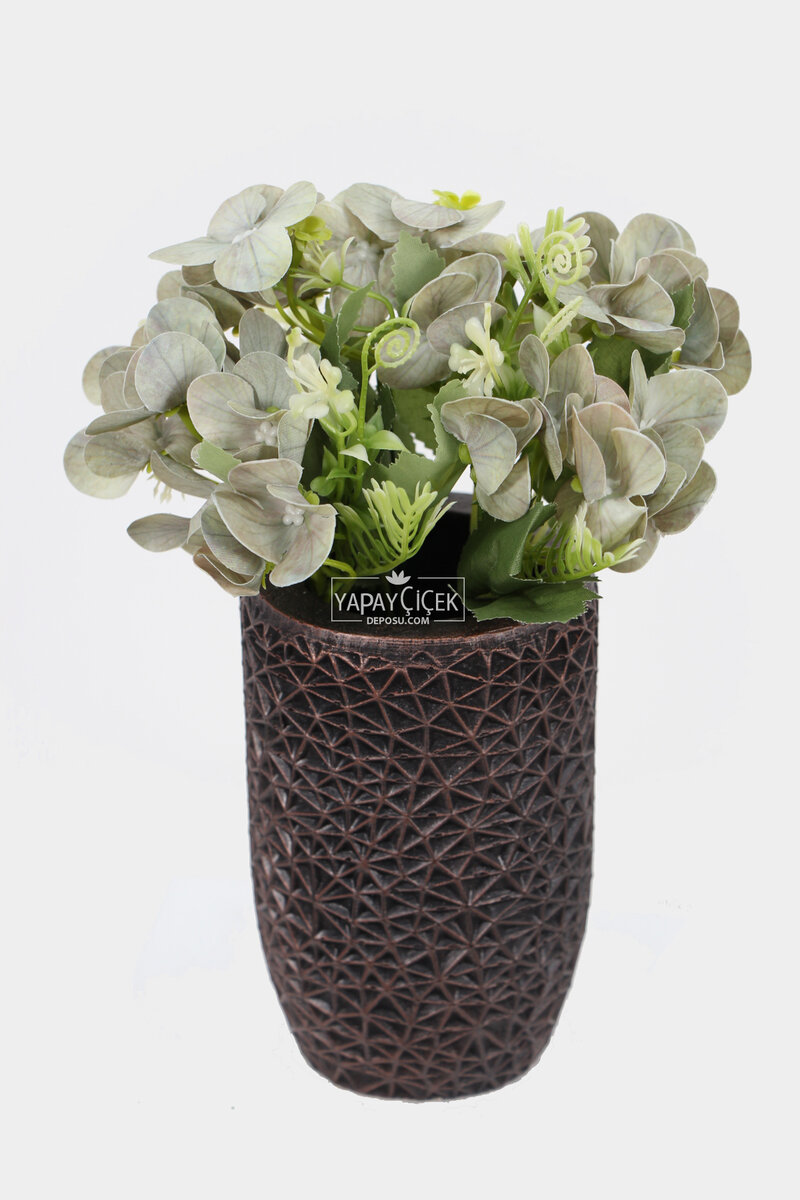 Lüx Beton Retro Tombul Vazoda Yapay Islak Ortana Tanzimi 25 Cm Pastel Yeşil