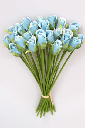 Yapay Çiçek Deposu - Yapay Kaliteli 24lü Tomur Gül Buketi Açık Mavi