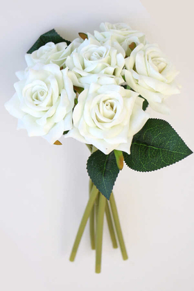 Yapay Çiçek Deposu - Yapay 6lı Kadife Gül Boru Saplı Kırık Beyaz