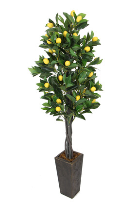 Yapay Limon Ağacı Ahsap Siyah-Gold Saksıda 150 cm - Yapay Çiçek Deposu