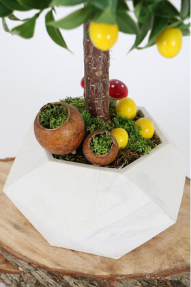 Beton Saksıda Yapay Misket Limon Ağacı 40 cm Teraryum Model - Thumbnail