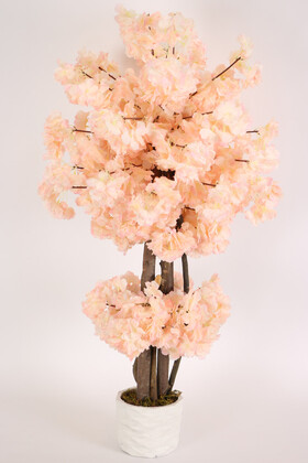 Yapay Çiçek Deposu - Beton Saksıda Yapay Bahar Dalı Ağacı 105 cm Somon