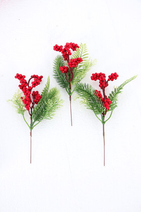 Dekoratif 3lü Yapay Bitkili Stick Kırmızı Yılbaşı Çiçeği Yapay Kokina Yılbaşı Süsü 20 cm (3lü Set) - 2