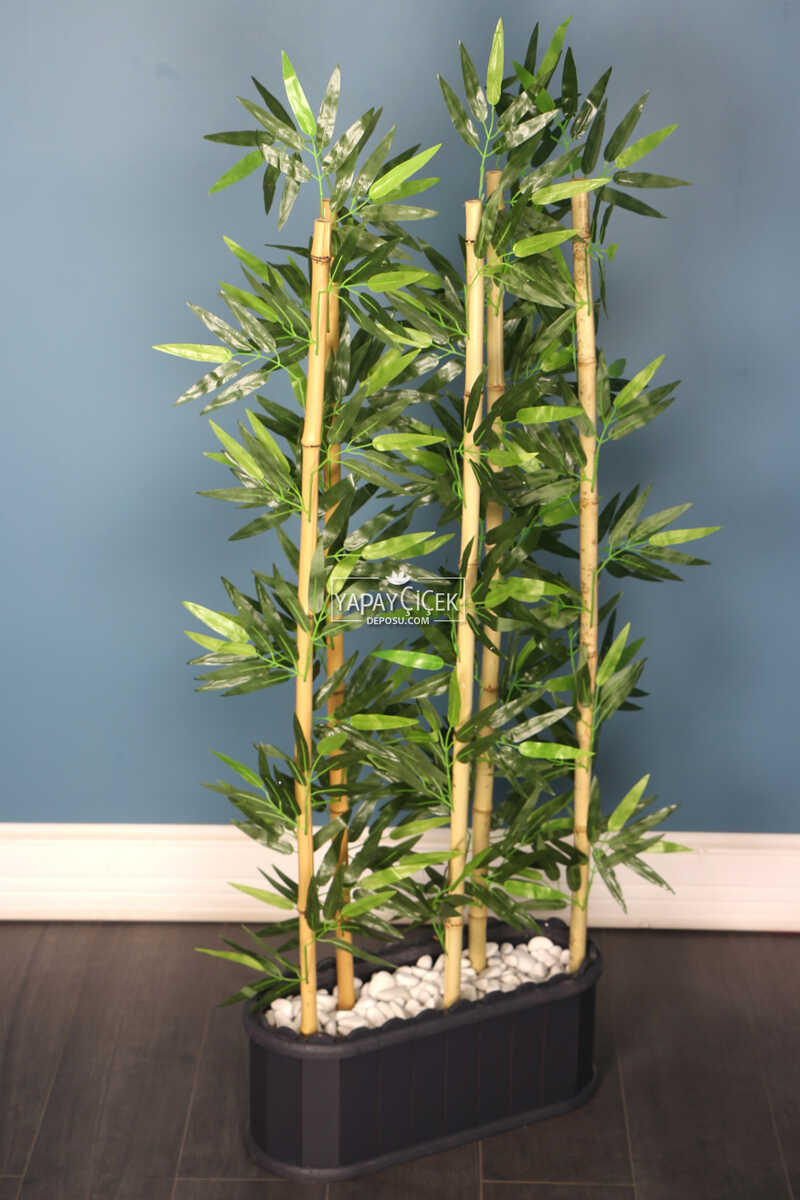 Dekoratif Saksıda Kumaş Yapraklı 5 Çubuklu Bambu Seperatör (20x50x140cm)