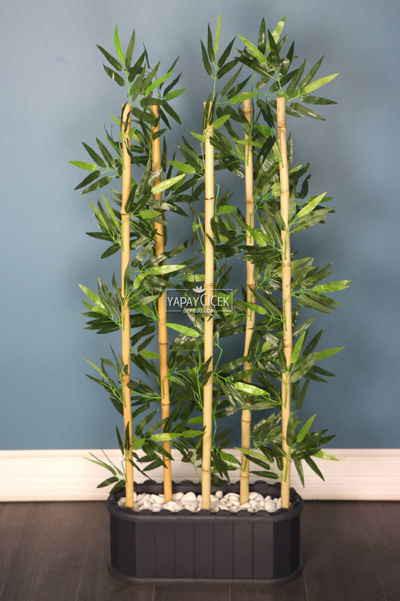 Dekoratif Saksıda Kumaş Yapraklı 5 Çubuklu Bambu Seperatör (20x50x140cm)