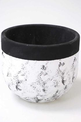 Yapay Çiçek Deposu - Handmade Beton Saksı 13 cm Siyah-Beyaz Model