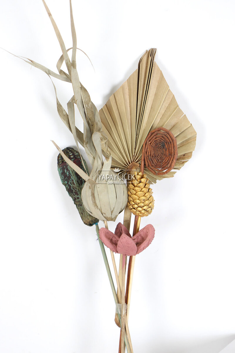 Dekoratif Tropikal Kuru Çiçek Buketi Vazo Çiçeği 50 cm Set 7