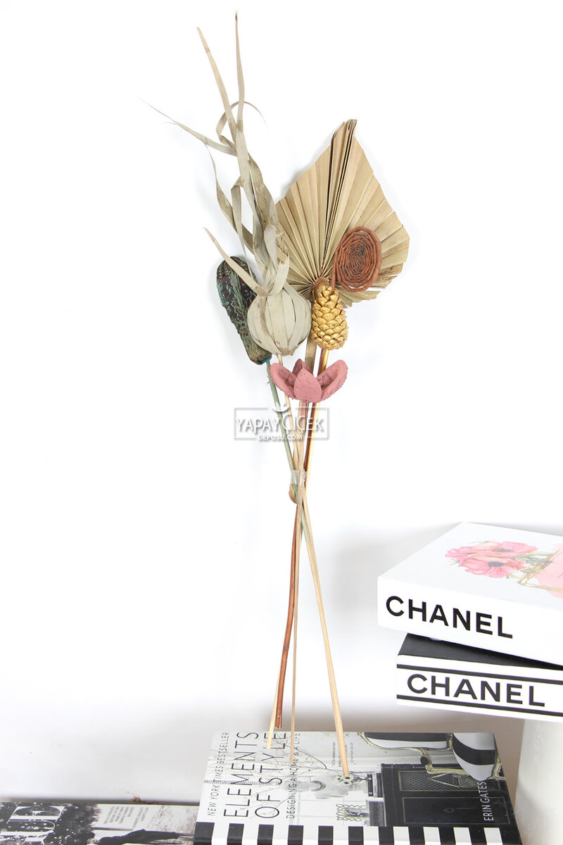 Dekoratif Tropikal Kuru Çiçek Buketi Vazo Çiçeği 50 cm Set 7