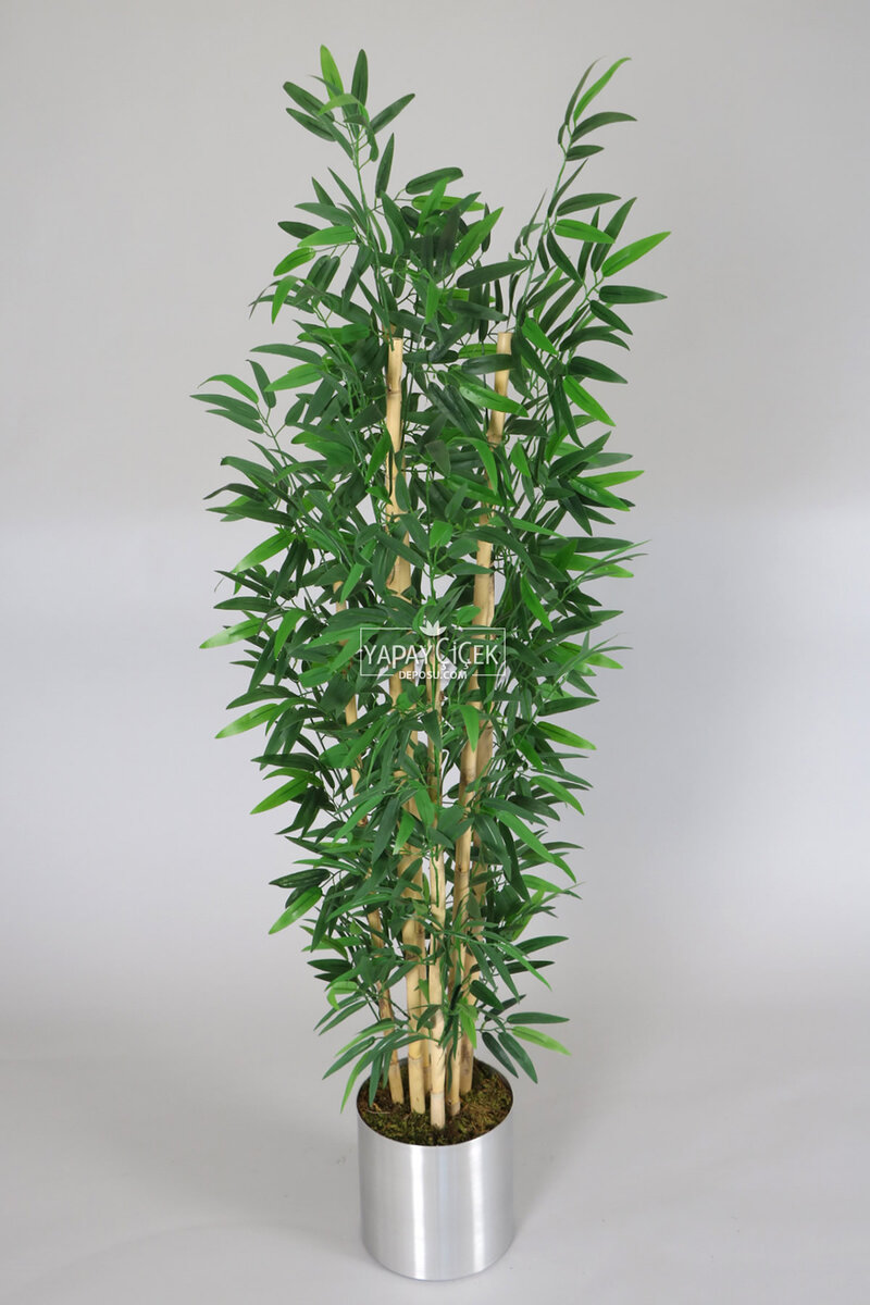 Gri Metal Saksıda Yapay Bambu Ağaç Eko 155 cm