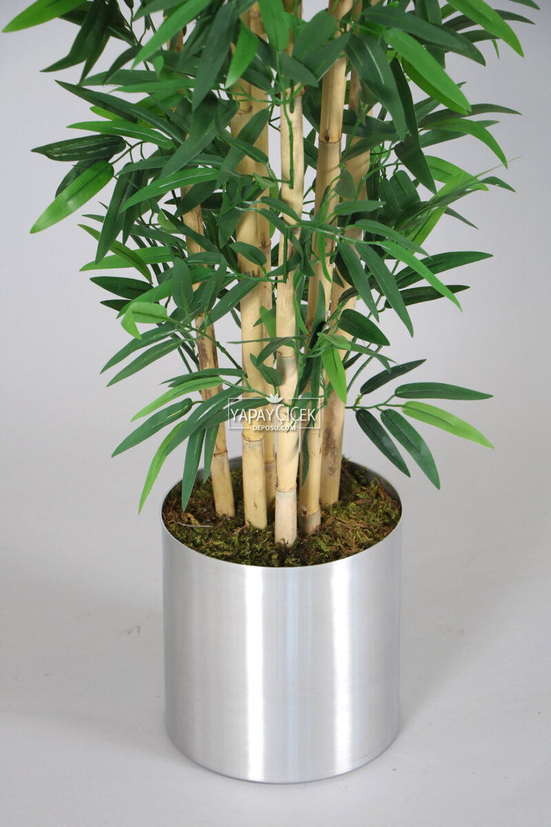 Gri Metal Saksıda Yapay Bambu Ağaç Eko 155 cm