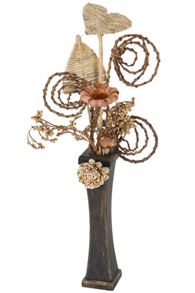Yapay Çiçek Deposu - Minyatür Ahşap Vazoda Tropik Kuru Çiçek 70 cm Model 3