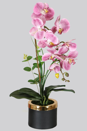 Yapay Çiçek Deposu - Mini Metal Saksıda Yapay Islak Orkide Tanzimi 50 cm Mor Benekli