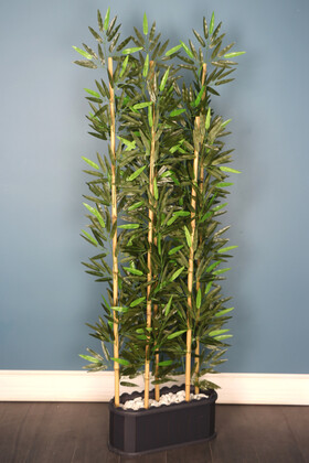 Dekoratif Saksıda Kumaş Yapraklı 5 Çubuklu Bambu Seperatör (20x50x180cm) - Thumbnail