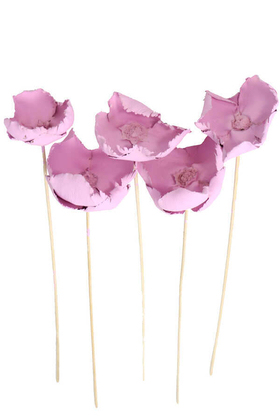 Yapay Çiçek Deposu - Kuru Çiçek 5li Palm Cap Demeti 45 cm Palm Cup Çiçeği Lila