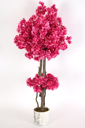 Yapay Çiçek Deposu - Beton Saksıda Yapay Bahar Dalı Ağacı 105 cm Mürdüm
