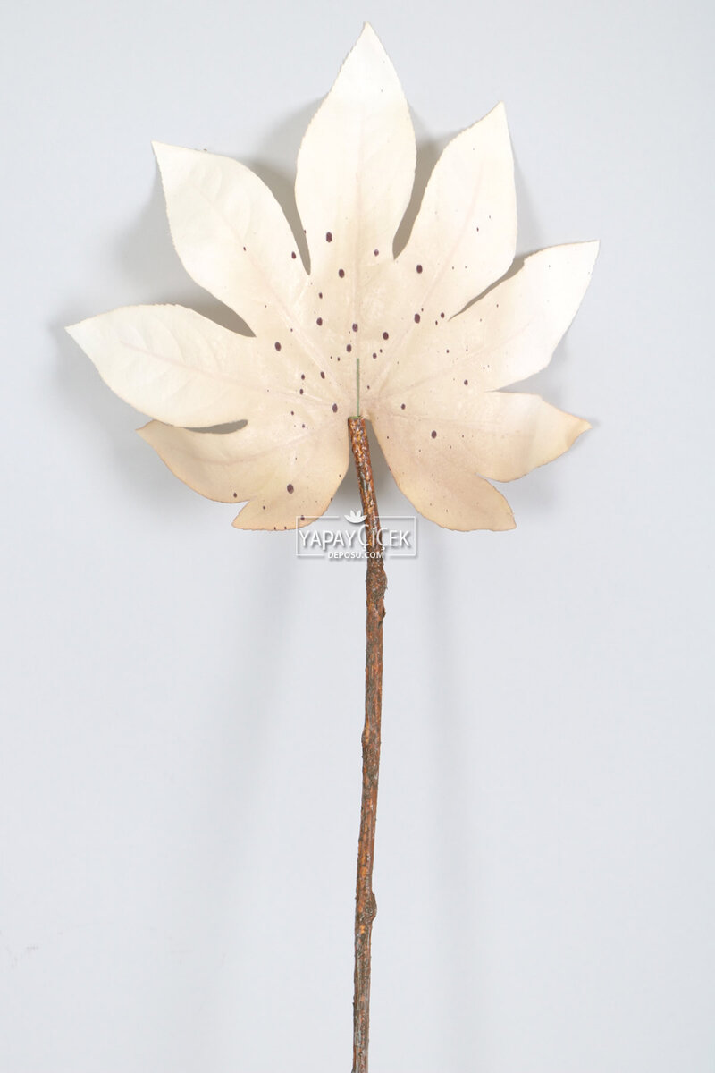 Yapay Büyük Tek Dal Japon Çınarı Yaprağı 73 cm Pastel Krem