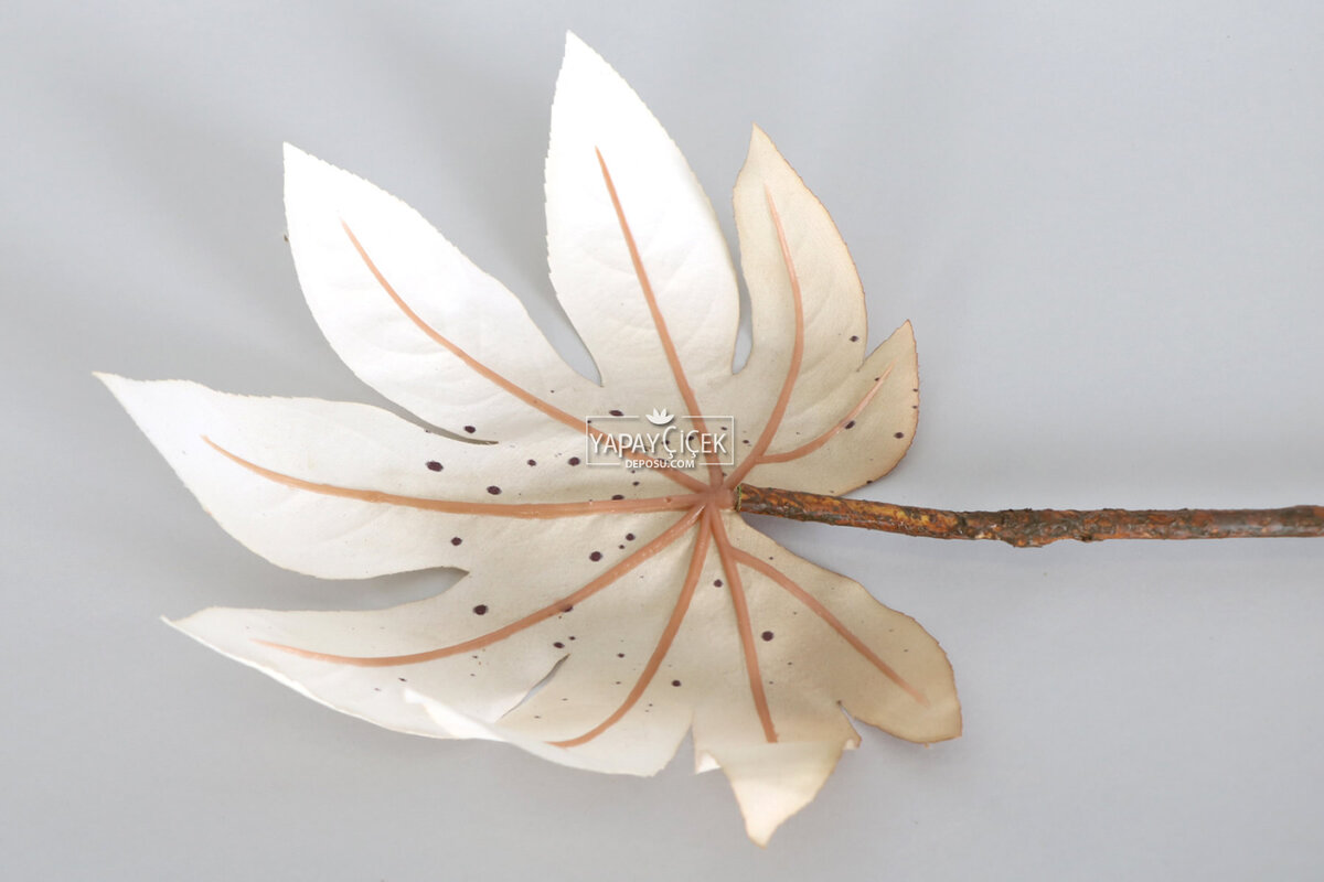 Yapay Büyük Tek Dal Japon Çınarı Yaprağı 73 cm Pastel Krem