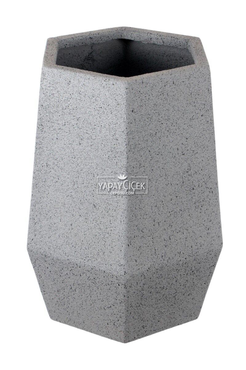 Fiber Stone Saksı Altıgen Model Beton Dokulu 60 Cm Gri-siyah (kırılmaz-çizilmez)