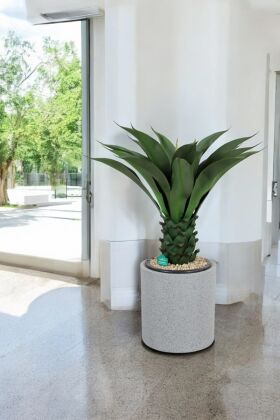 Fiber Stone Saksı Silindir Model Beton Dokulu 35 cm Gri-Siyah (Kırılmaz-Çizilmez) - 2