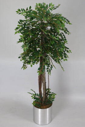Paslanmaz Çelik Saksıda Yapay Benjamin Ağacı (Ficus benjamina) 180 cm - Thumbnail