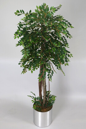 Yapay Çiçek Deposu - Paslanmaz Çelik Saksıda Yapay Benjamin Ağacı (Ficus benjamina) 180 cm