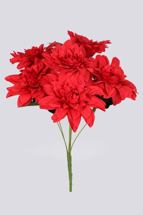 Yapay Çiçek Deposu - Yapay 7 Dal Büyük Kafa Krizantem Demeti 50 cm Kırmızı