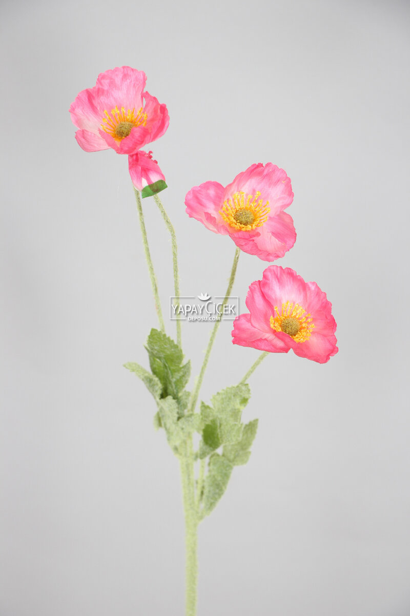 Yapay Çiçek 4lü Gelincik Dalı 60 cm Fusya