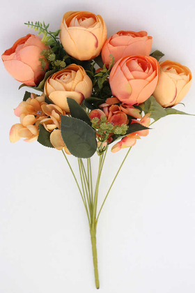 Yapay Çiçek Deposu - Yapay Çiçek Ortancalı Yumru Gül Demeti 50 cm Somon
