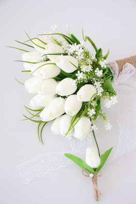 Yapay Çiçek Deposu - Gelin Buketi Beyaz Islak Lale Sadeliği 2li Set