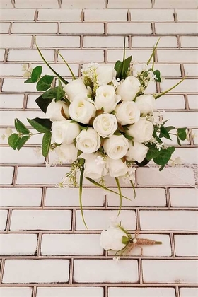 Beyaz Güller Esen Gelin Çiçeği 2li Set - Thumbnail