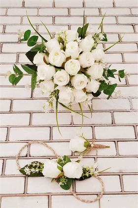 Beyaz Güller Esen Gelin Çiçeği 3lü Set - Thumbnail