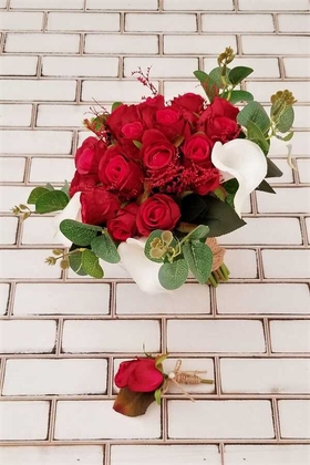 Yapay Çiçek Deposu - Kırmızı Güller Gala Şöleni Gelin Çiçeği Case 2li Set