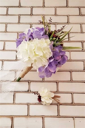 Yapay Çiçek Deposu - Gelin Buketi Metis Ortanca Beyaz Erguvan Moru 2li Set