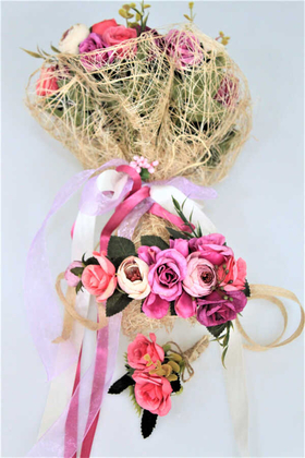Gelin Çiçeği Valente 3lü Set (Gelin Buketi, Yaka Çiçeği ve Gelin Tacı) - Thumbnail