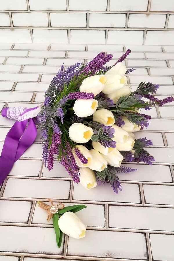 Gelin Buketi Zeyna 2li Set(beyaz Islak Lale)
