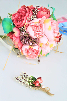Gelin Çiçeği Alenzia 2li Set (Gelin Buketi, Yaka Çiçeği) - Thumbnail