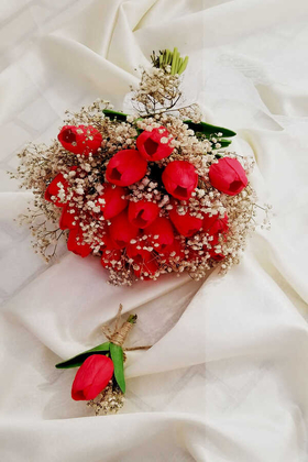 Yapay Çiçek Deposu - Gelin Çiçeği Cipsolu Kırmızı Islak Lale 2li Set