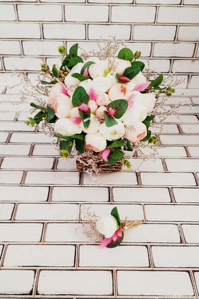 Gelin Çiçeği Espem Pembe Beyaz Güller 2li Set - Thumbnail