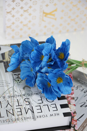 Yapay Çiçek Deposu - Yapay 9lu Lüx Islak Gelincik Demeti Mavi